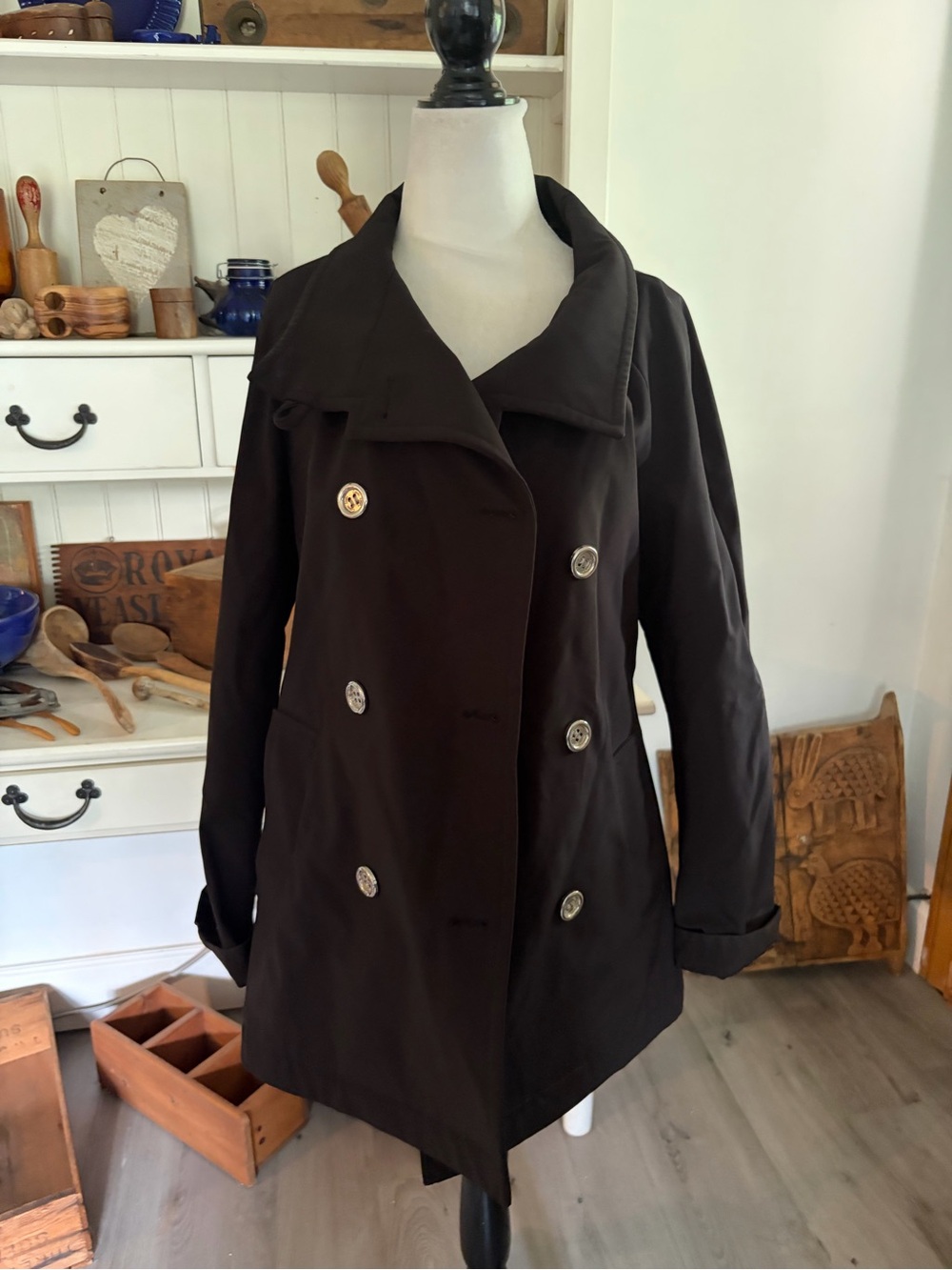 Calvin Klein Black Double-Breasted Pea Coat